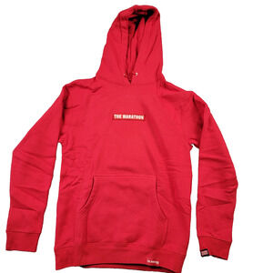 The Marathon Clothing Hoodie Mens Small Red Pullover Kangaroo Pocket TMC Logo